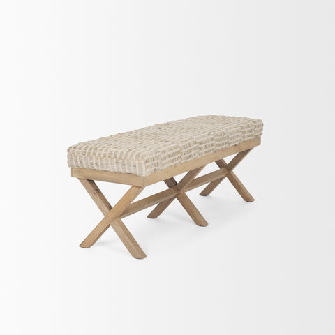 Solis II Beige Woven Leather Bench -4