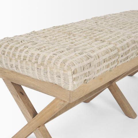 Solis II Beige Woven Leather Bench -5
