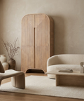 Sorina Light Brown Reverse-Fluted Mango Wood Curio Cabinet 