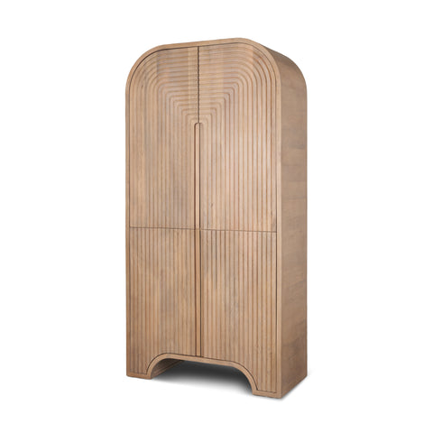 Sorina Light Brown Reverse-Fluted Mango Wood Curio Cabinet -1
