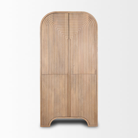 Sorina Light Brown Reverse-Fluted Mango Wood Curio Cabinet -2