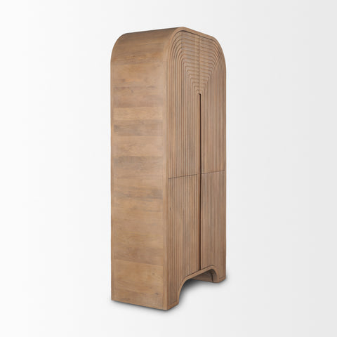 Sorina Light Brown Reverse-Fluted Mango Wood Curio Cabinet -5