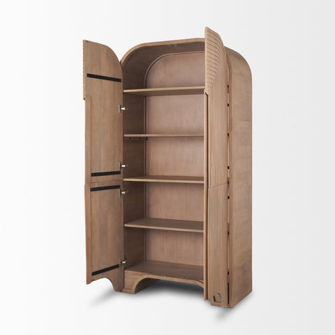 Sorina Light Brown Reverse-Fluted Mango Wood Curio Cabinet -6