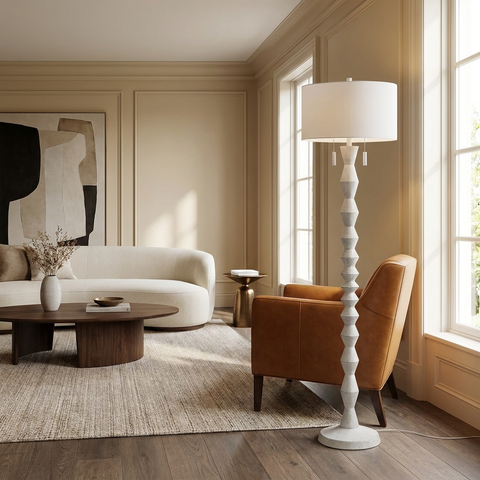 Sorriso White Wood Texture Floor Lamp