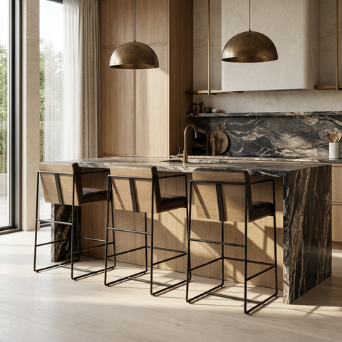 Stamford Black Modern Leather Counter Stool 