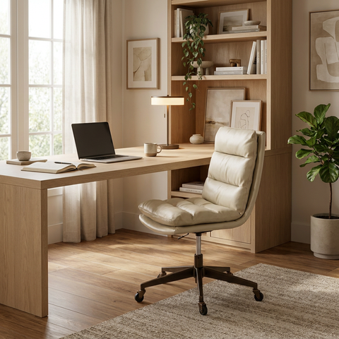 Stinson Cream Faux Leather Office Chair