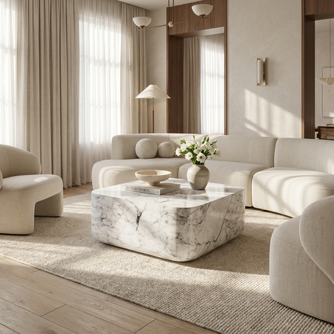 Strut Marble Look Coffee Table - Sunpan