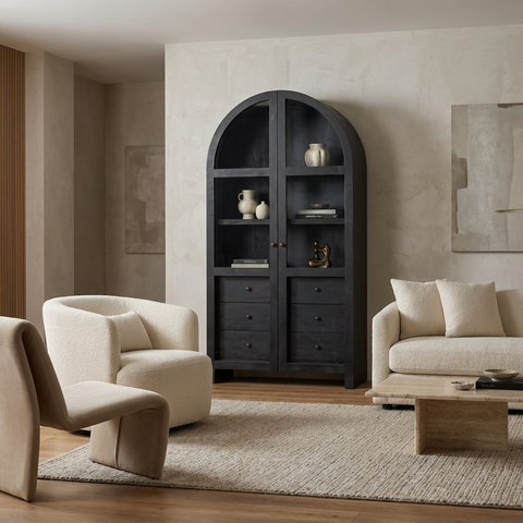 Suri Black Mango Wood Arched Curio Cabinet 