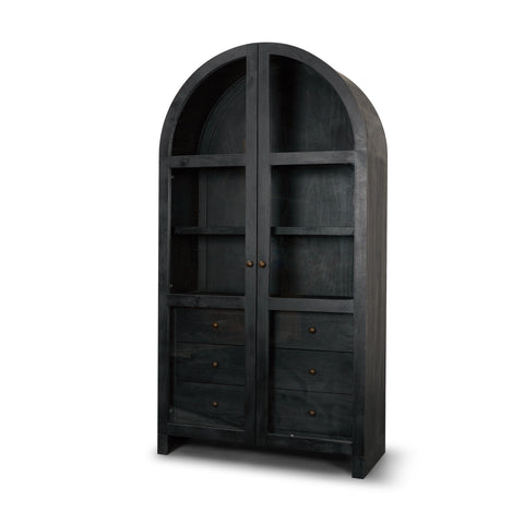 Suri Black Mango Wood Arched Curio Cabinet -1