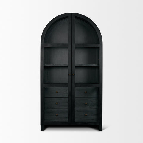 Suri Black Mango Wood Arched Curio Cabinet -2