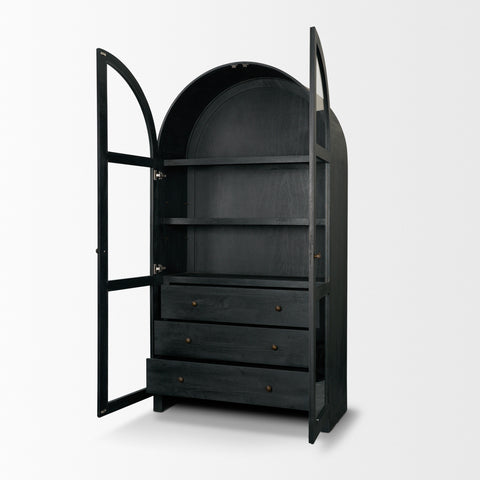 Suri Black Mango Wood Arched Curio Cabinet -6