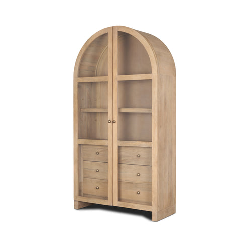 Suri Light Brown Mango Wood Arched Curio Cabinet -1