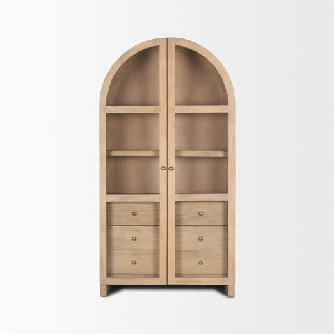Suri Light Brown Mango Wood Arched Curio Cabinet -2