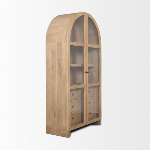 Suri Light Brown Mango Wood Arched Curio Cabinet -5