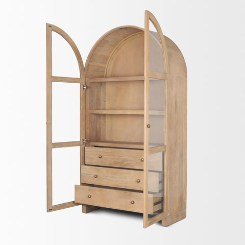 Suri Light Brown Mango Wood Arched Curio Cabinet -6