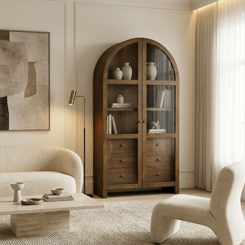 Suri Mid Brown Mango Wood Arched Curio Cabinet 