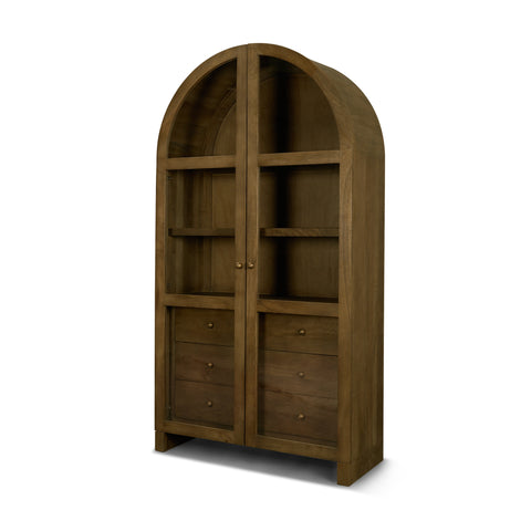 Suri Mid Brown Mango Wood Arched Curio Cabinet -1