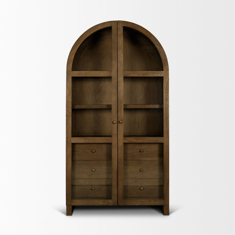 Suri Mid Brown Mango Wood Arched Curio Cabinet -2
