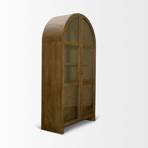 Suri Mid Brown Mango Wood Arched Curio Cabinet -5