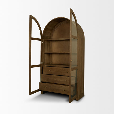 Suri Mid Brown Mango Wood Arched Curio Cabinet -6
