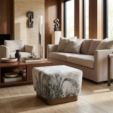Tangle Printed Velvet Ottoman