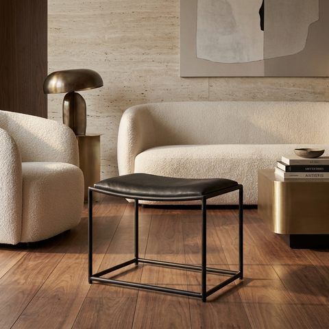 Taniel Black Full-Grain Leather Stool
