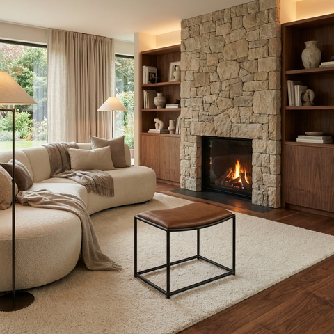 Taniel Brown Full-Grain Leather Stool 