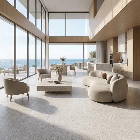 white terrazzo floor tile