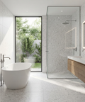White terrazzo floor tile