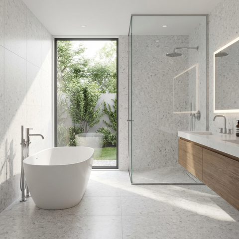 White terrazzo floor tile