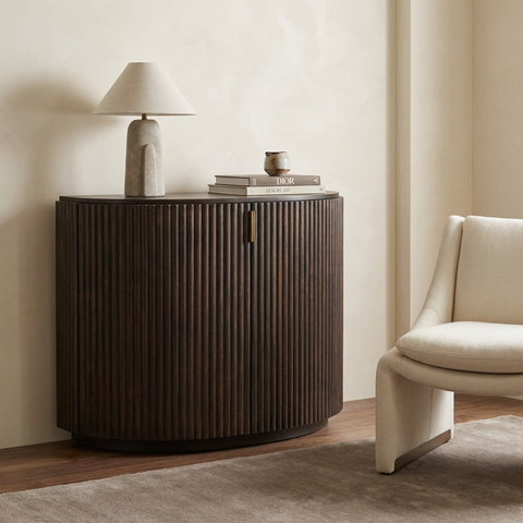 Terra Dark Brown Fluted Mango Wood Accent Cabinet