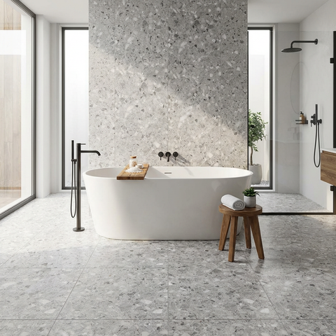 Grey terrazzo floor tile