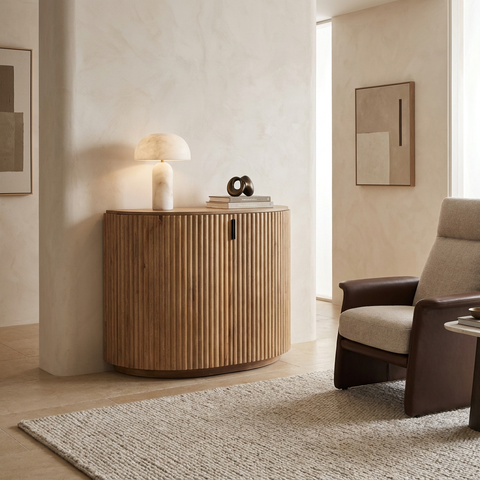 Terra Light Brown Fluted Mango Wood Accent Cabinet 