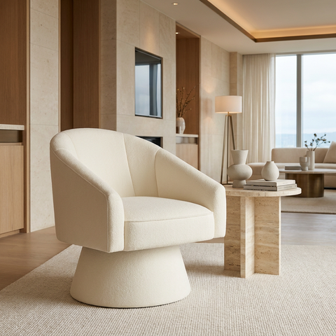 Tilsy Ivory Boucle Swivel Accent Chair
