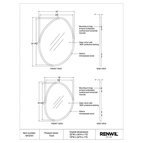 Tivoli Walnut Wood Modern Wall Mirror Set of 2-6
