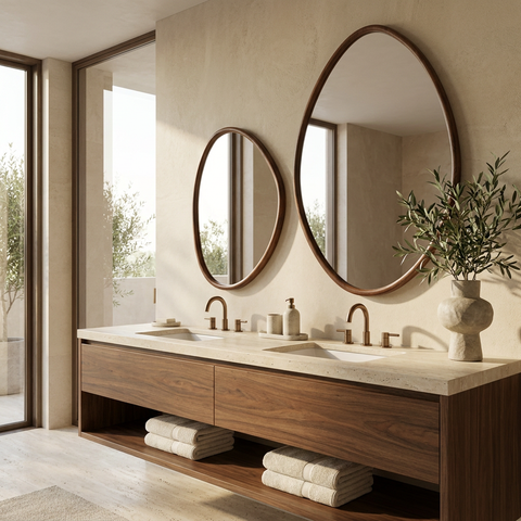 Tivoli Walnut Wood Modern Wall Mirror Set of 2 