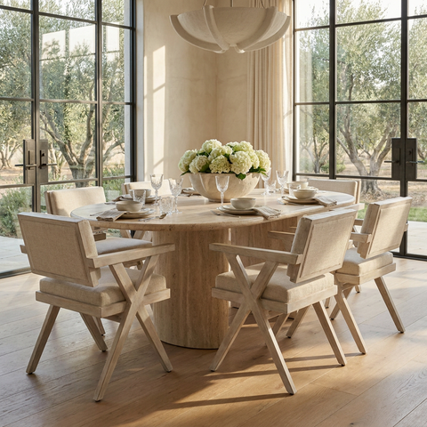 Topanga Whitewashed Cream Upholstered Dining Chair - Mercana