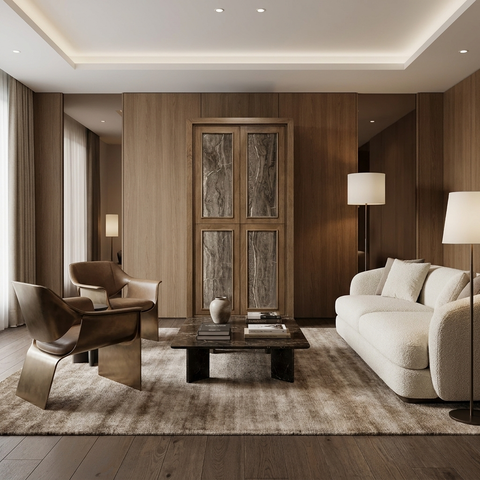 Valterra Dark Brown Cappuccino Marble Tall Cabinet