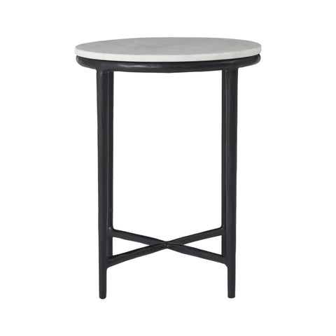 Veroia White Marble and Matte Black End Table -1