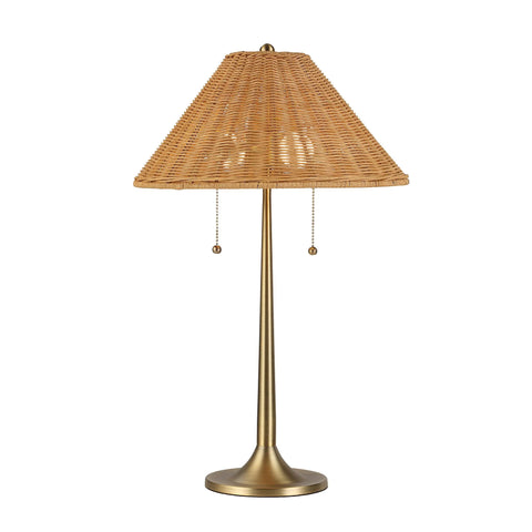 Viana Antique Brass and Rattan Table Lamp-1