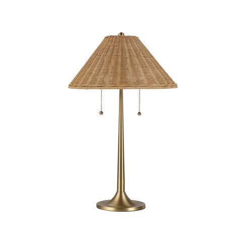 Viana Antique Brass and Rattan Table Lamp-3