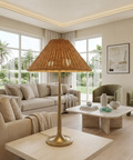 Viana Antique Brass and Rattan Table Lamp