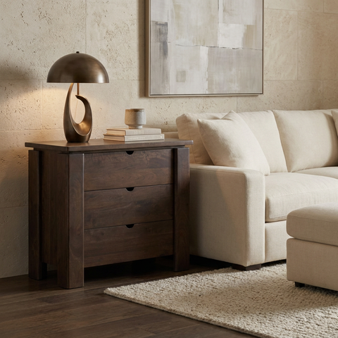 Wallen Dark Brown Mango Wood 3-Drawer Accent Cabinet 