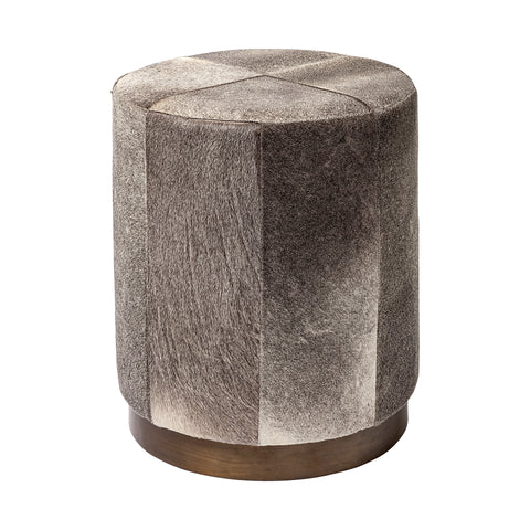 Zahavi I Grey Round Hair-On-Hide Ottoman-1