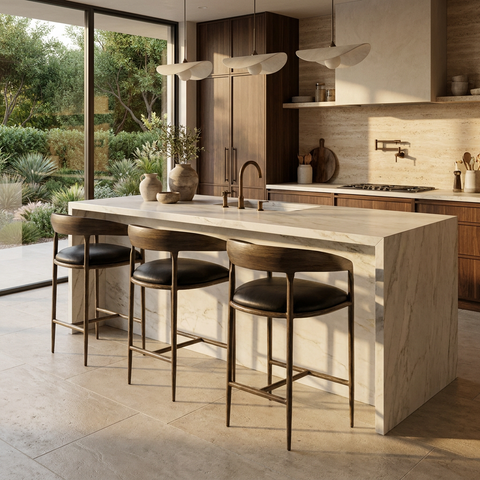 Zanatta Black Modern Leather Counter Stool 
