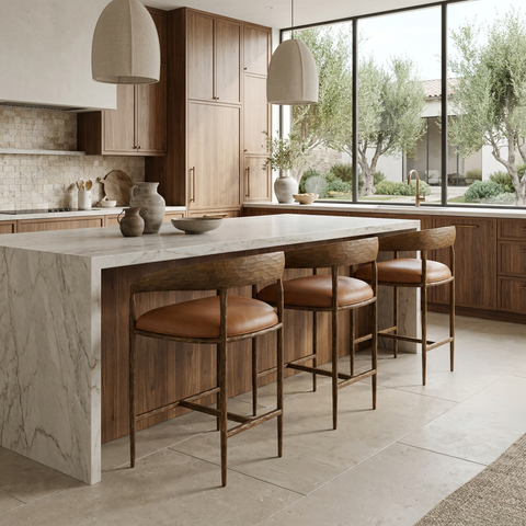 Zanatta Tan Modern Leather Counter Stool 