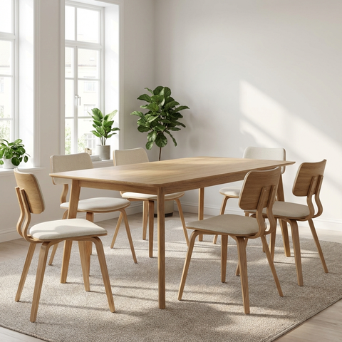 Zuni Beige Upholstered Dining Chair with walnut frame