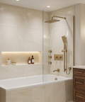 INABOX03 Brushed Nickel 3-Way Shared Thermostatic Shower Kit with Rectangular Rainhead and 3 Body Jets - Aquabrass