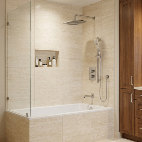 INABOX02 Polished Chrome 3-Way Non-Shared Thermostatic Shower Kit with Rectangular Rainhead and Tub Spout - Aquabrass