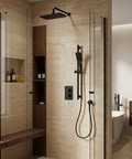 INABOX01 Electro Black 2-Way Non-Shared Thermostatic Shower Kit with 14" x 8" Rectangular Rainhead - Aquabrass